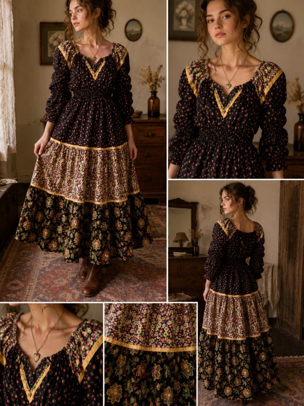 Vintage Young Edwardian by Arpeja Prairie Dress 1970s Cottagecore Floral Boho